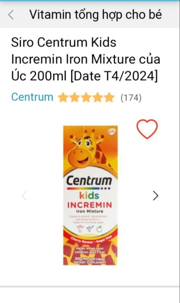Sirro cho trẻ biếng ăn Centrum Kids-Úc-200ml