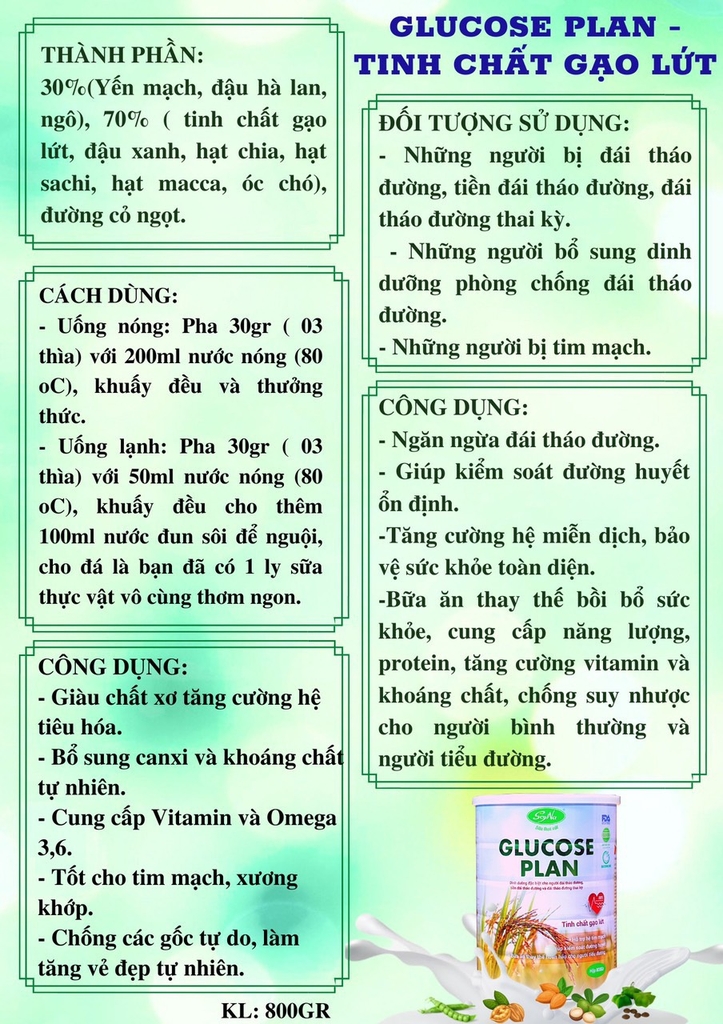 SỮA glucose plan tinh chất gạo lứcLON 900g  CAO CẤP SOYNA - THƯƠNG HIỆU VIỆT  -Freeship