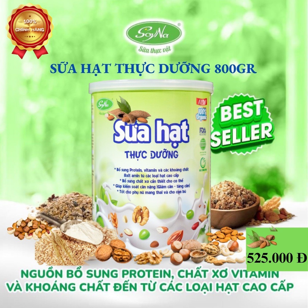 SỮA HẠT thực dưỡng tinh hoa lon 800g CAO CẤP SOYNA - THƯƠNG HIỆU VIỆT-Freeship
