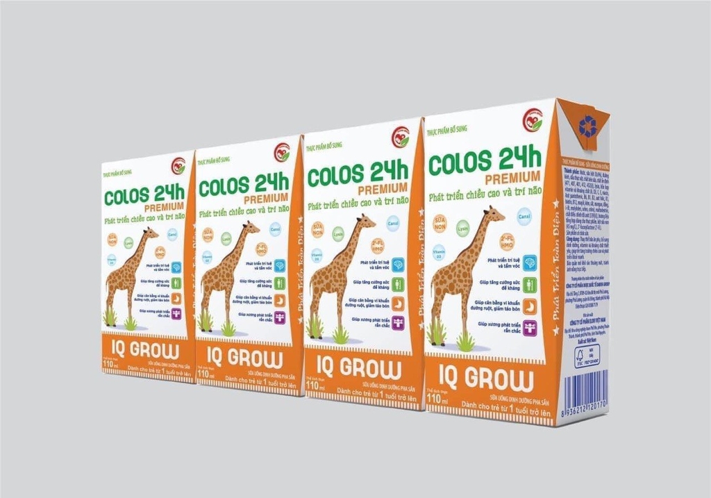 Sữa nước pha sẵn colos 24h premimum iq grow 110 thùng 48 hộp ( km +4 hộp  kể từ ngày 15/01/đến ngày 25/01/ 2024))