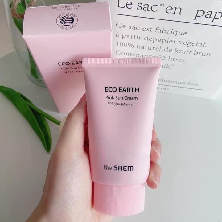 Kem chống nắng giúp da sáng hồng tự nhiên The Saem Eco Earth Power Pink Sun Cream SPF50+/PA