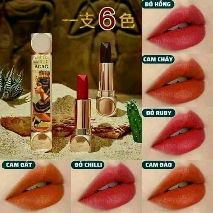 SON 6 MÀU AGAG SON MÔI LÌ MẪU MỚI ĐỘC LẠ CÓ 6 MÀU CHUẨN TRONG 1 CÂY SON KT2 - GDN