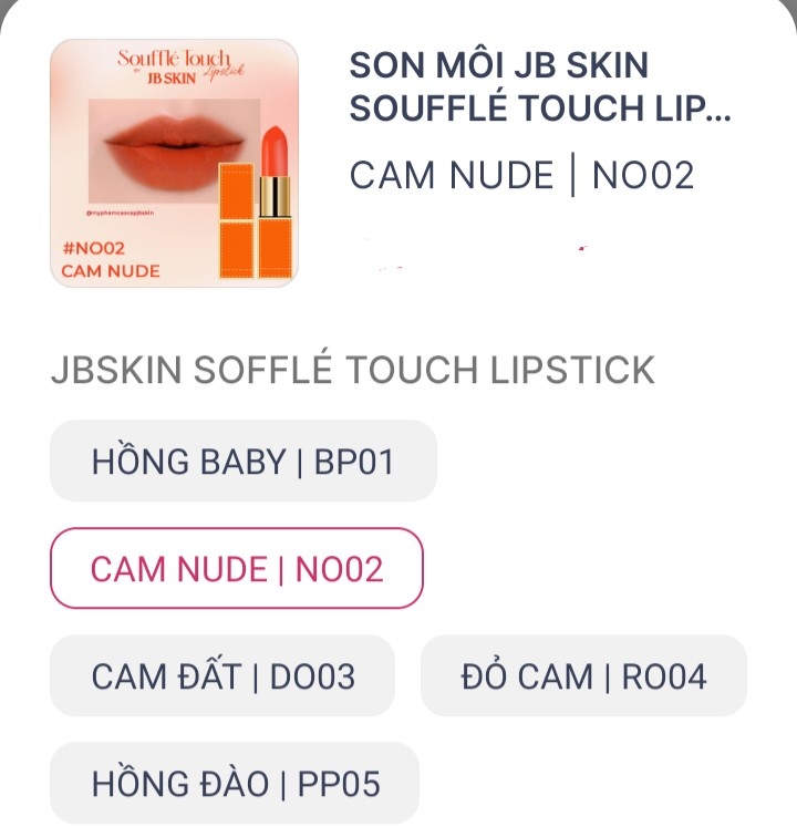 SON MÔI JB SKIN SOUFFLÉ TOUCH LIPSTICK 4G-  SON LÌ CÓ DƯỠNG CAO CẤP JBSKIN