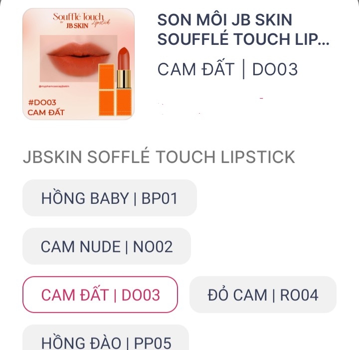 SON MÔI JB SKIN SOUFFLÉ TOUCH LIPSTICK 4G-  SON LÌ CÓ DƯỠNG CAO CẤP JBSKIN