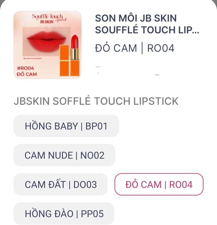 SON MÔI JB SKIN SOUFFLÉ TOUCH LIPSTICK 4G-  SON LÌ CÓ DƯỠNG CAO CẤP JBSKIN