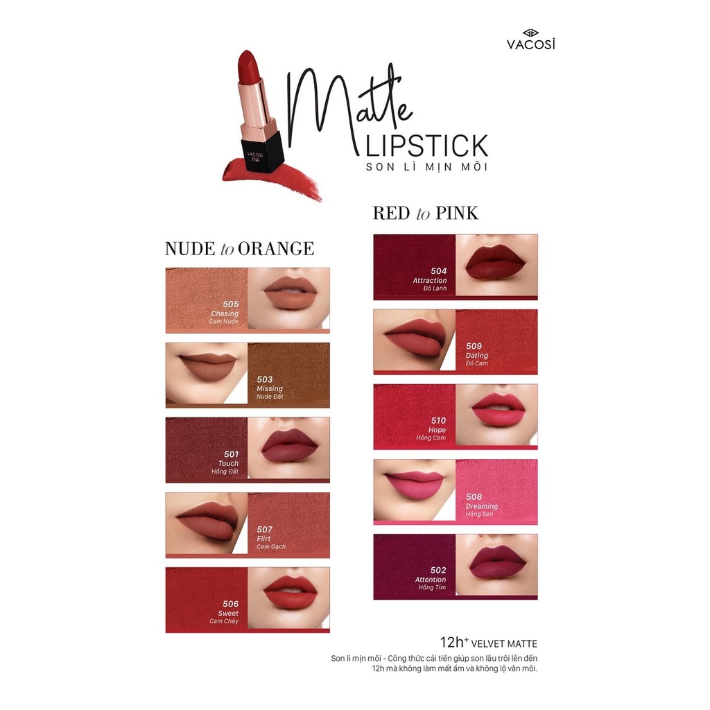 SON LÌ MỊN MÔI COLOR MATTE LIPSTICK - VACOSI