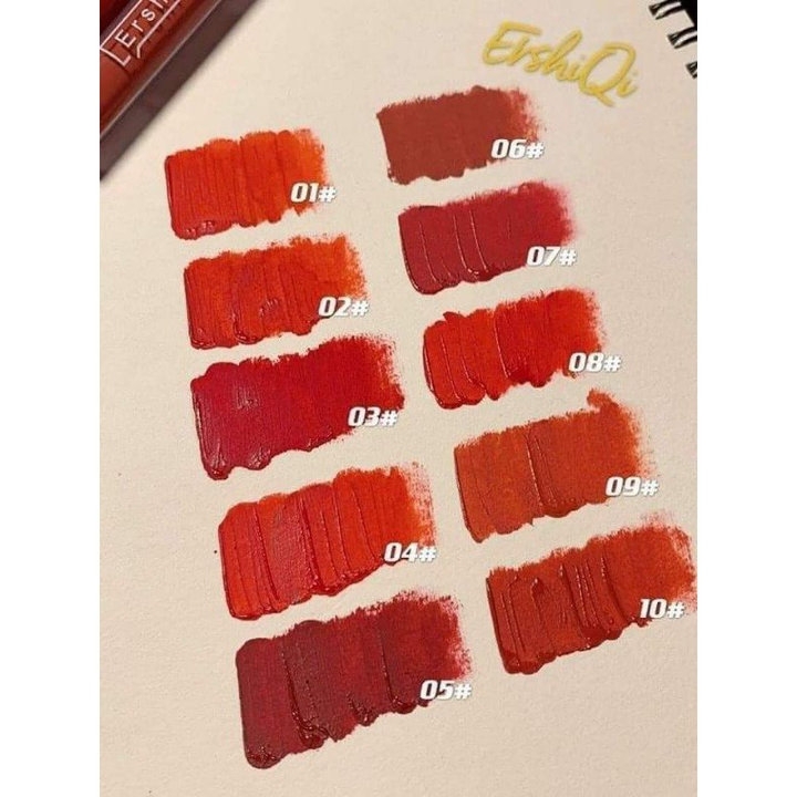 SON KEM ERSHIQI VELVET SET SON 10 CÂY LÊN MÀU TƯƠI BÓNG MỊN MÀ, SON MÔI DƯỠNG CHỐNG KHÔ TẠO CẢM GIÁC CĂNG MỌNG ĐÔI MÔI- KIM