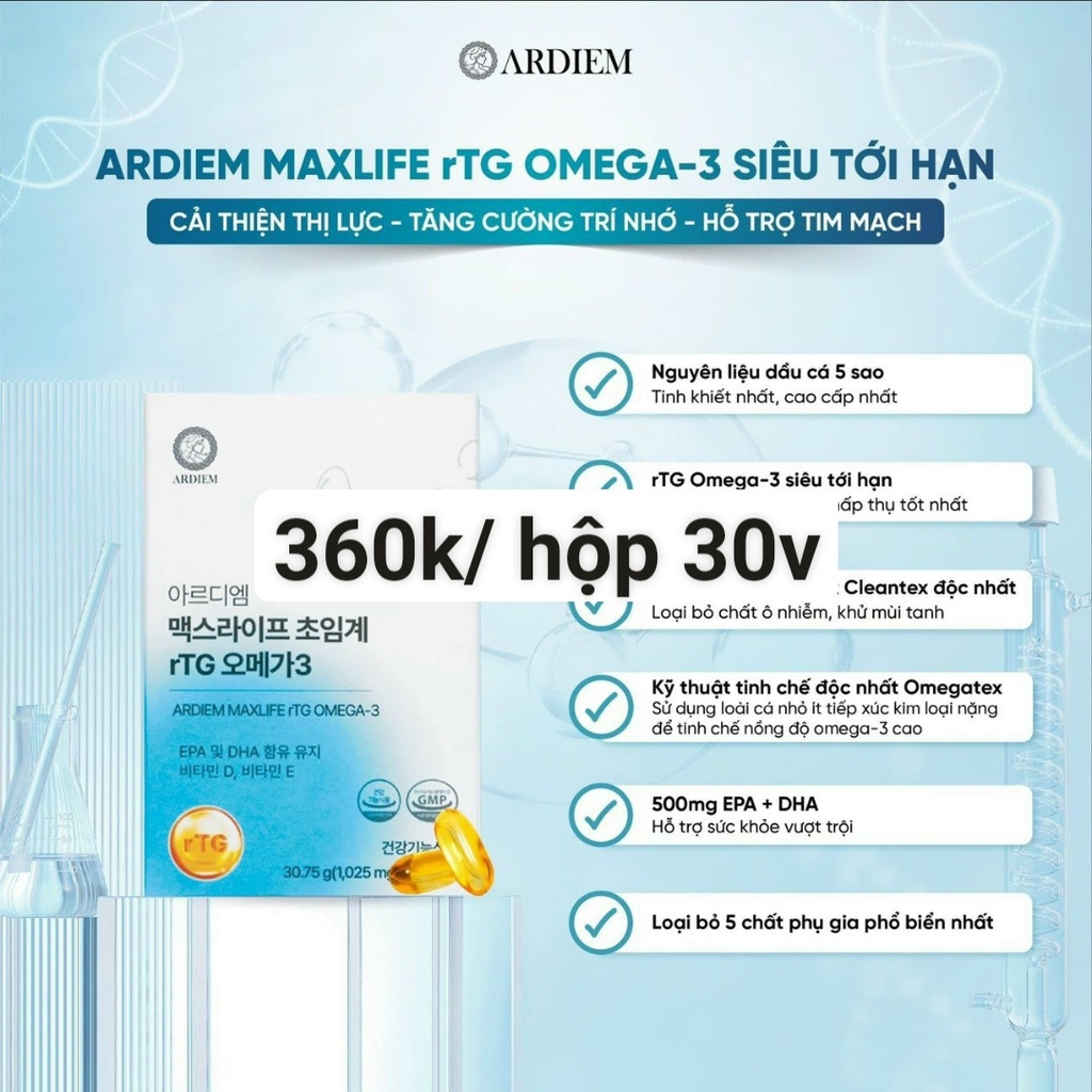 Viên uống bổ não, hỗ trợ sức khỏe mắt và tim mạch rTG Omega3 siêu tới hạn-hộp 30 vien