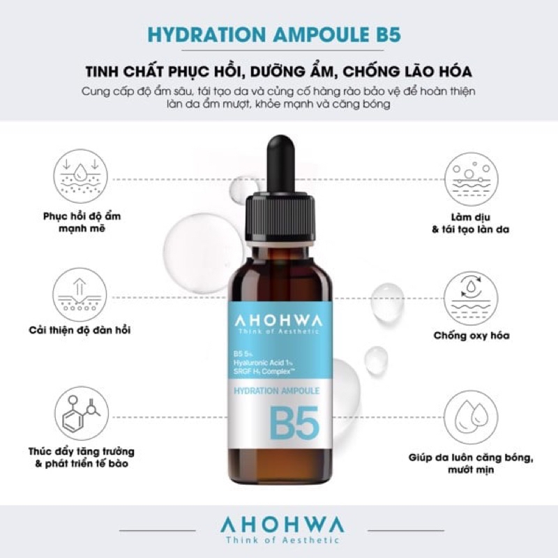 Tinh chất B5 cấp ẩm và phục hồi da Ahohwa Hydration Ampoule B5 (30ml)