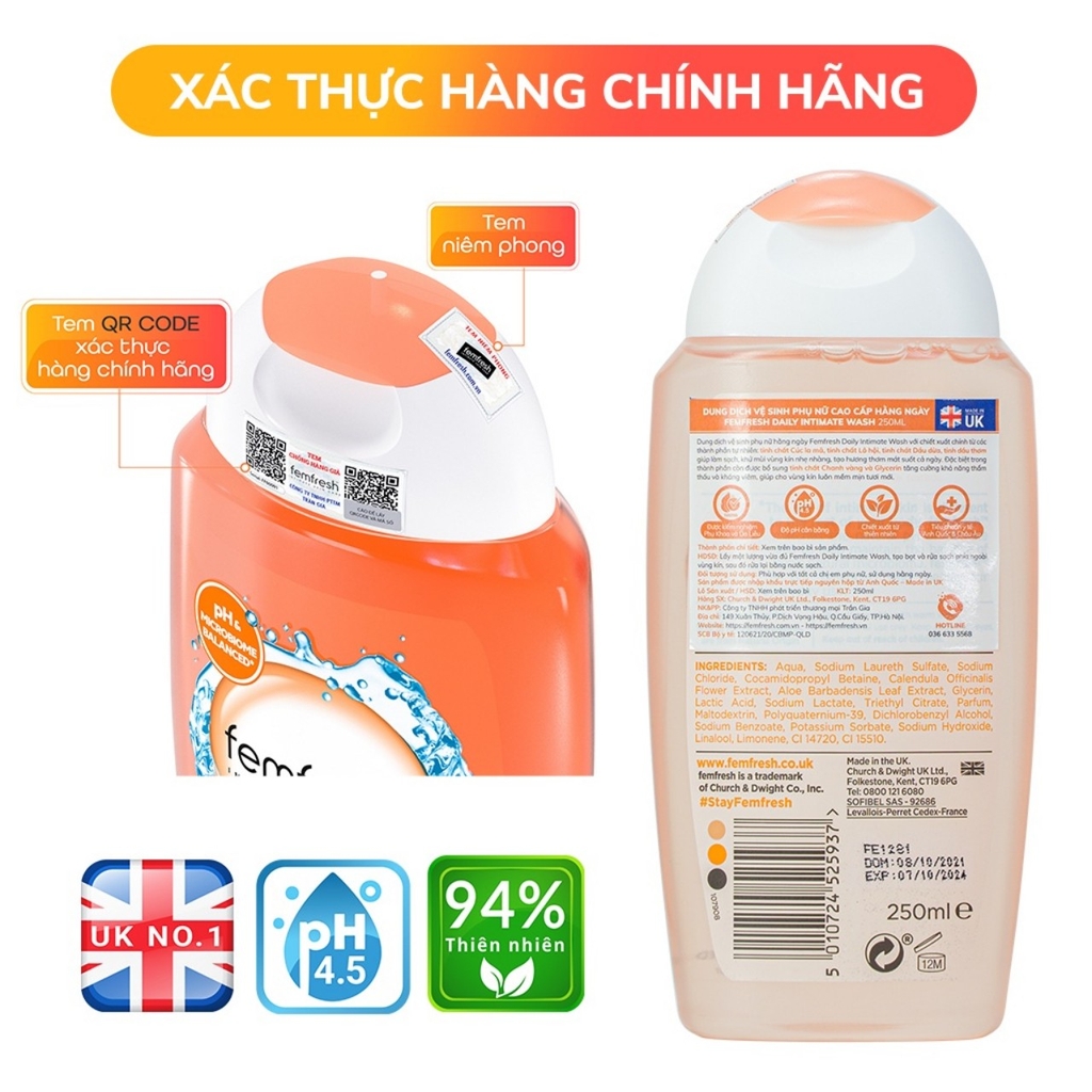 Dung dịch vệ sinh phụ nữ cao cấp hằng ngày Femfresh Daily Intimate Wash 250ml