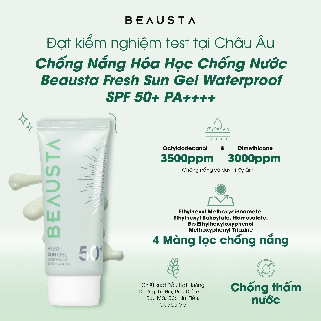 Kem Chống Nắng Chống Nước Dạng Gel BEAUSTA Fresh Sun Gel Waterproof SPF 50+/PA++++ Tuýp 50g