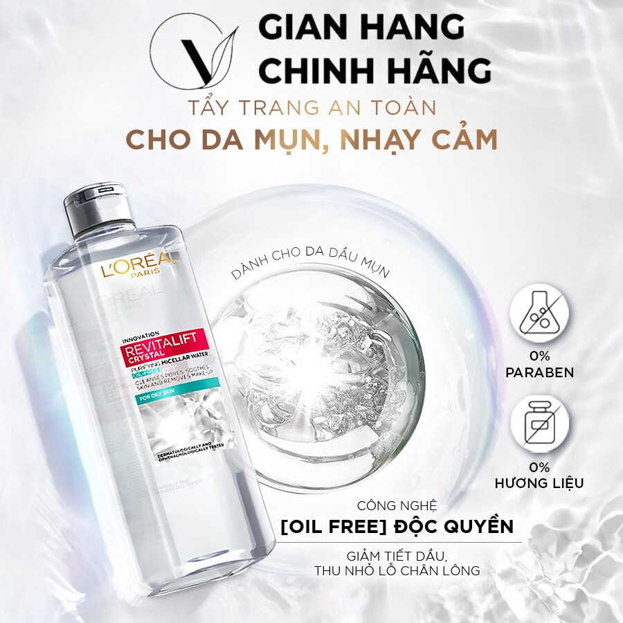 Nước tẩy trang và làm sạch sâu 3-in-1 L’Oreal Paris Micellar Water 400ml
