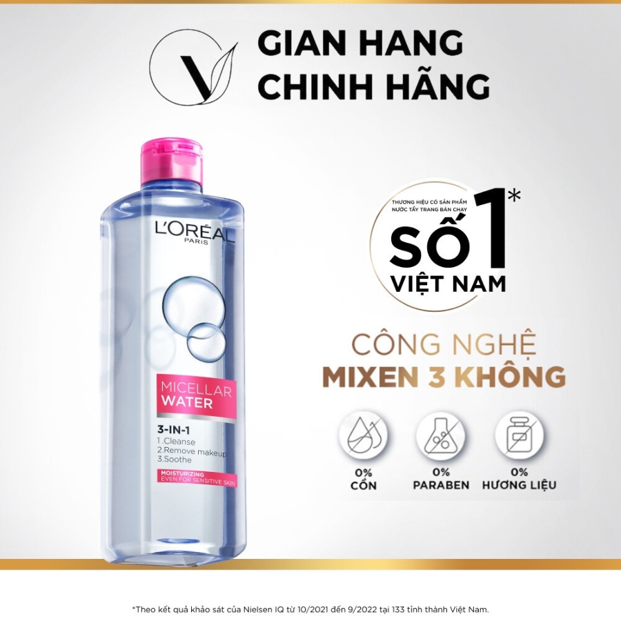 Nước tẩy trang và làm sạch sâu 3-in-1 L’Oreal Paris Micellar Water 400ml