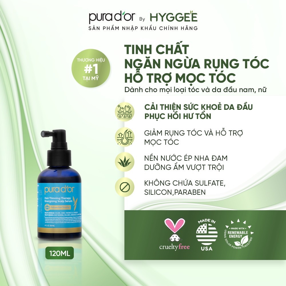 Tinh chất dưỡng tóc PURA D'OR Hair Thinning Therapy Energizing Scalp Serum organic, kích mọc tóc