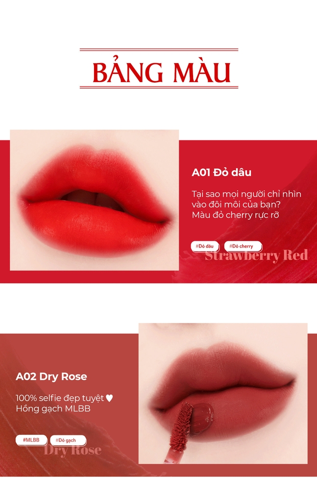Son kem lì Black Rouge Air Fit Velvet Tint - Bản A Ver 1,2,3,4,5,6,7-hàn