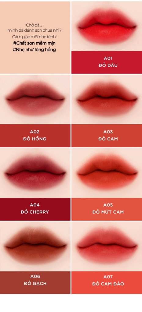 Son kem lì Black Rouge Air Fit Velvet Tint - Bản A Ver 1,2,3,4,5,6,7-hàn
