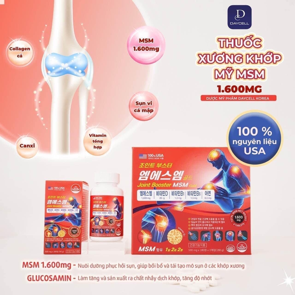 THUỐC XƯƠNG KHỚP MỸ MSM 1.600mg TẬP ĐOÀN DƯỢC MỸ PHẨM DAYCELL KOREA