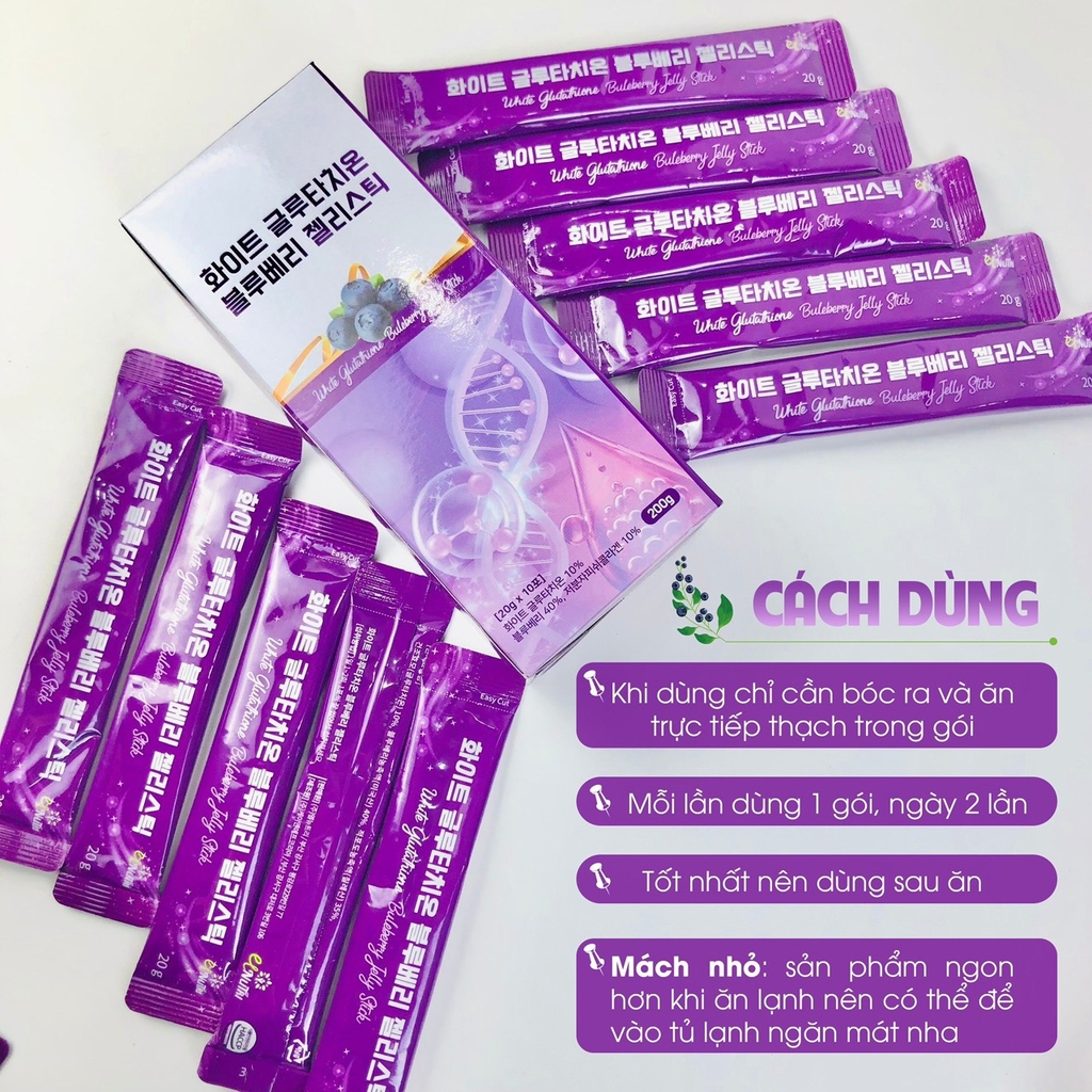 Thạch Collagen trắng da Glutathione vị việt quất-hàn