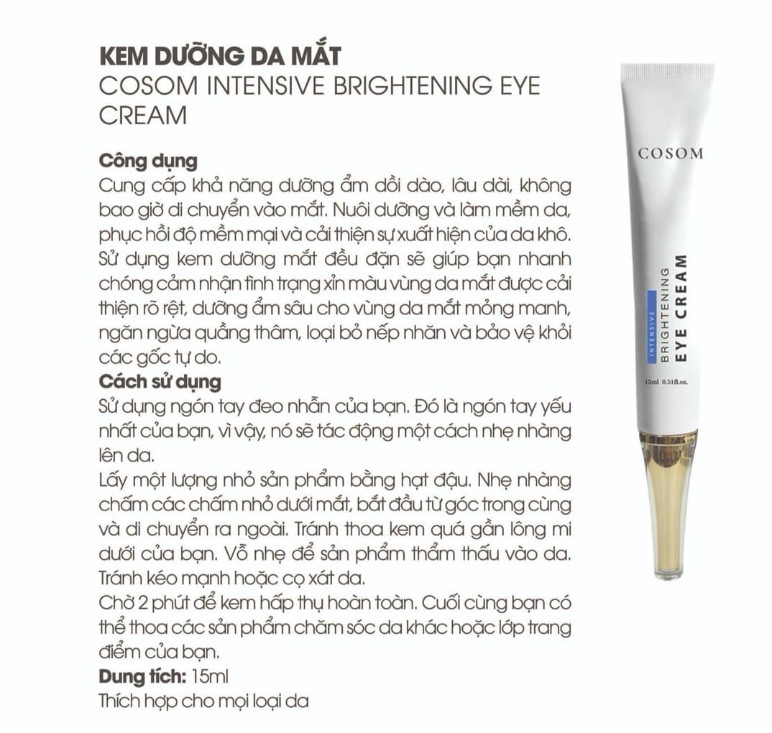 KEM DƯỠNG DA MẮT COSOM INTENSIVE BRIGHTENING EYE CREAM HÀN QUỐC