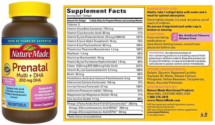 Viên Vitamin bầu Nature Made prenatal Multi +DHA Mỹ 150 viên