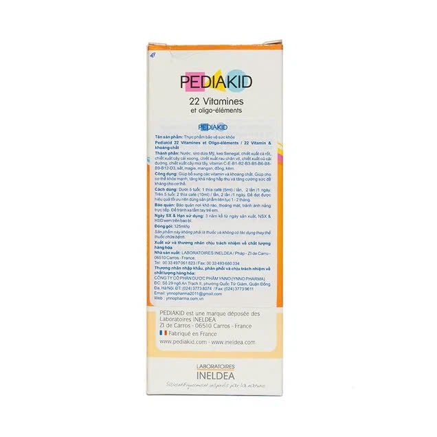 Siro Pediakid 22vitamin và kháng chất -125ml-Pháp (chai)
