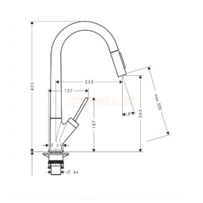 Vòi Nước INOX 304 Dây Rút EUF510CR Eurogold chính hãng