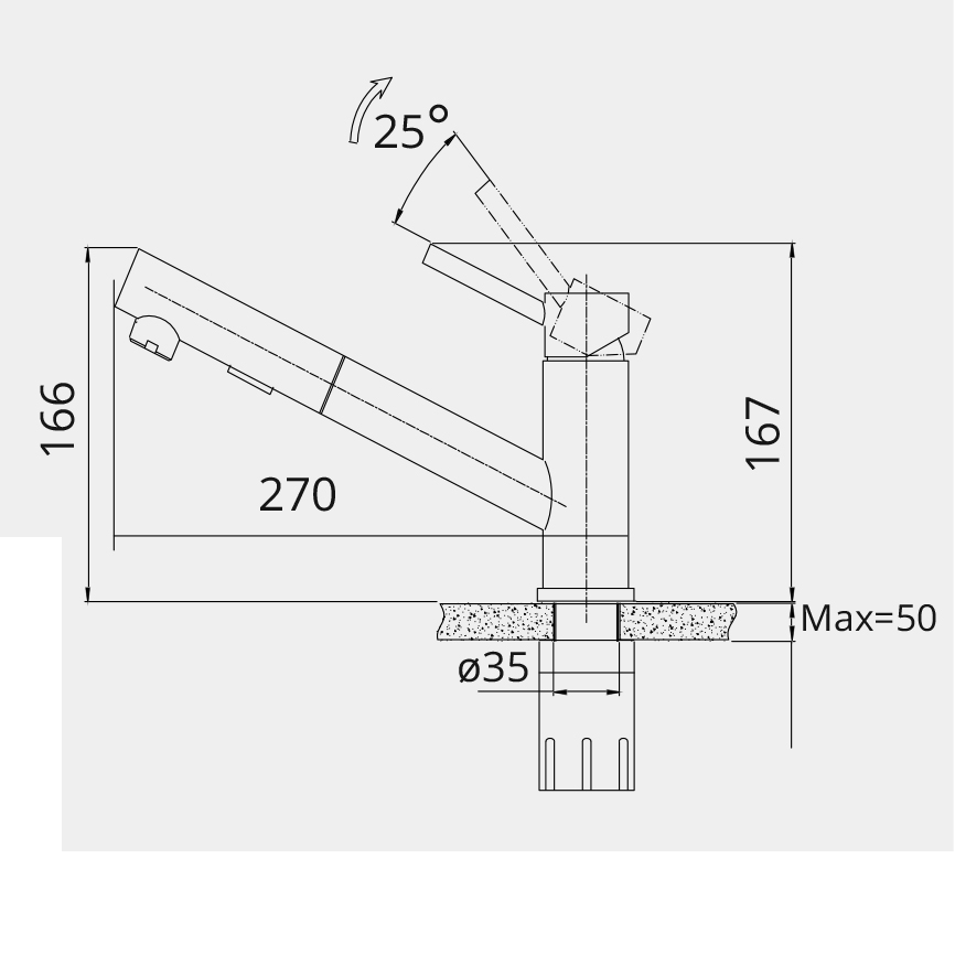 Vòi rửa bát Garis MF08M – bản vẽ kích thước
