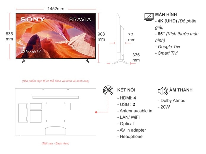 Google Tivi Sony 4K 65 inch KD-65X80L VN3