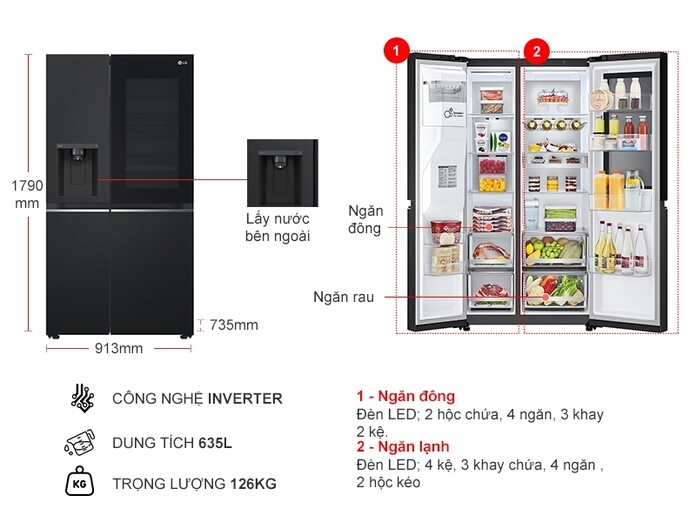 Tủ lạnh LG Inverter 635 lít GR-G257BL