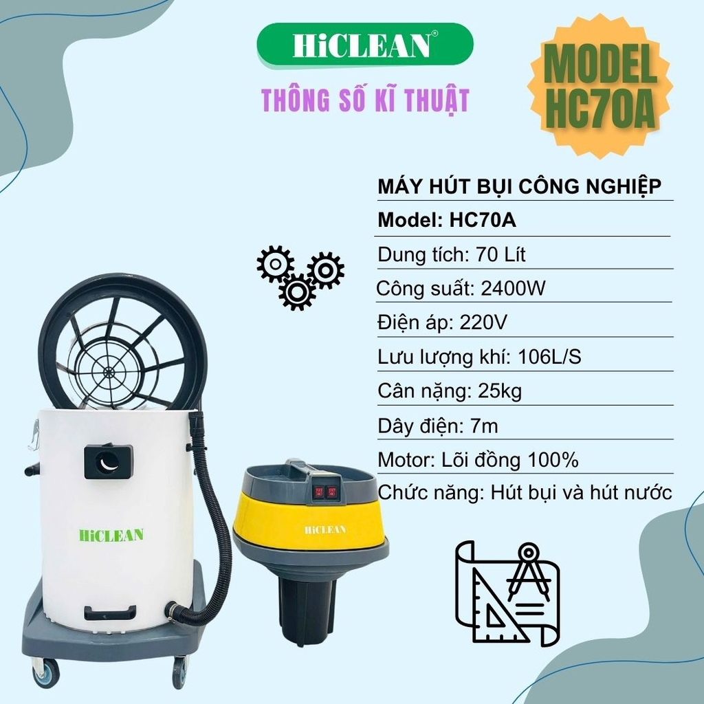 Máy hút bụi công nghiệp HiClean HC70A
