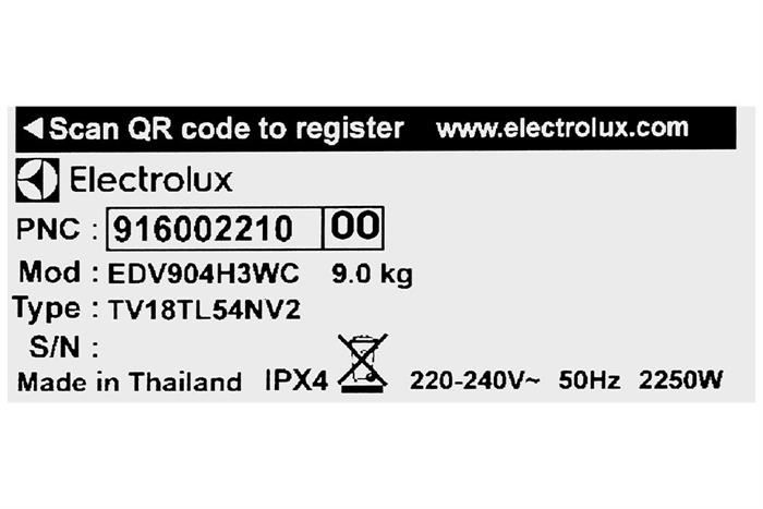 Máy sấy quần áo Electrolux 9 kg EDV904H3WC (Sấy thông hơi)