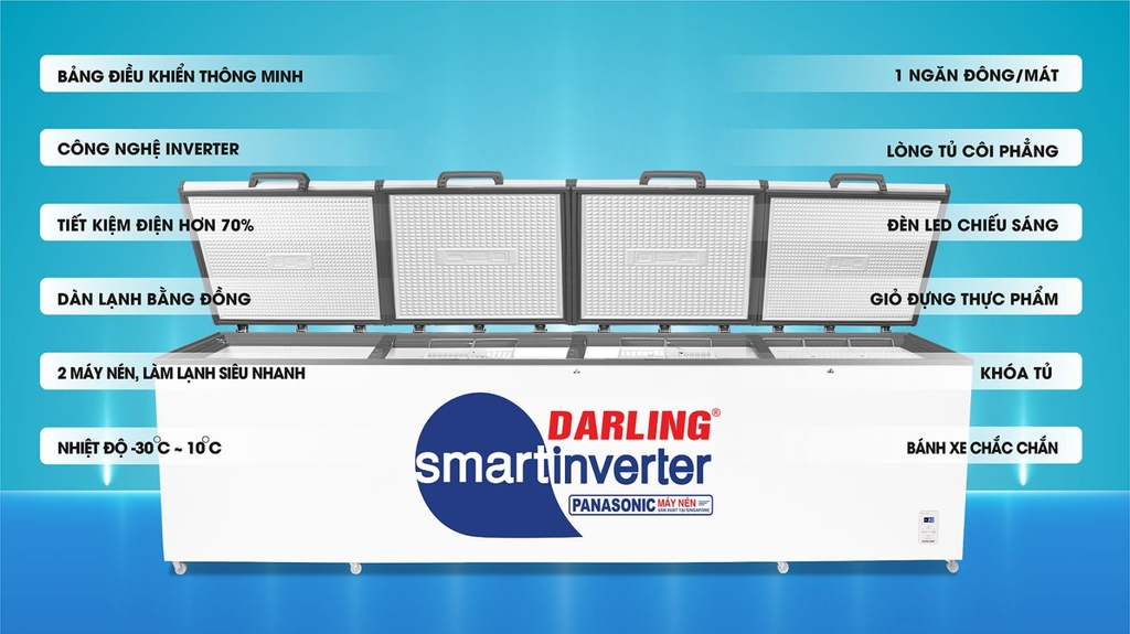 Tủ Đông 4 cánh Darling 3 chế độ tuỳ chỉnh Inverter 2500 Lít DMF-1979ASI