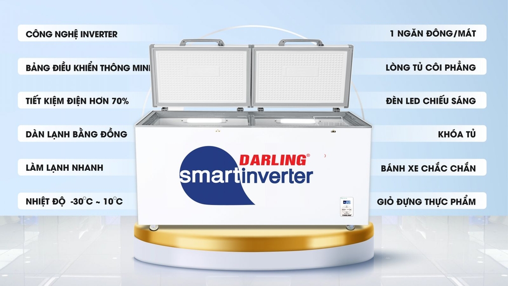 Tủ đông Darling 3 Chế độ tuỳ chỉnh 1200 lít inverter 1 ngăn DMF-1179ASI-1