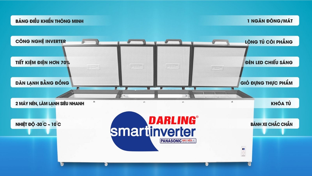 Tủ Đông 4 cánh Darling 3 chế độ tuỳ chỉnh Inverter 2100 Lít DMF-1779ASI
