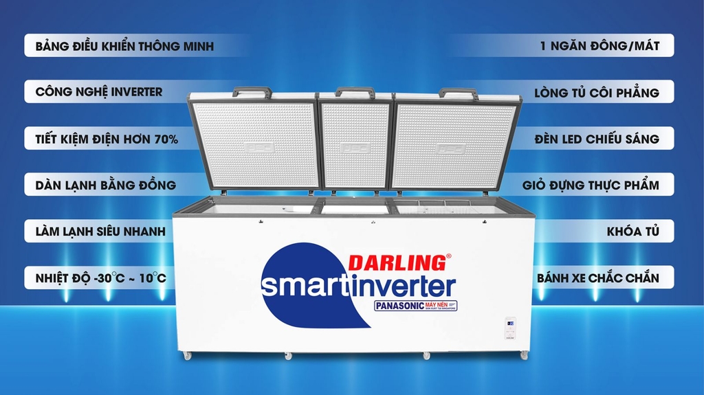Tủ Đông 3 Cánh Darling 3 chế độ tuỳ chỉnh 1400 Lít Smart Inverter DMF-1279ASI