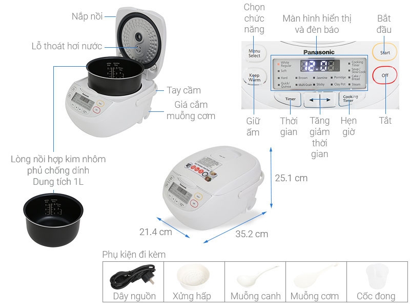 Nồi cơm điện tử Panasonic 1 lít SR-CL108WRA