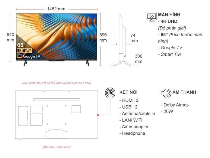 Google Tivi Hisense 4K 65 Inch 65A6500H