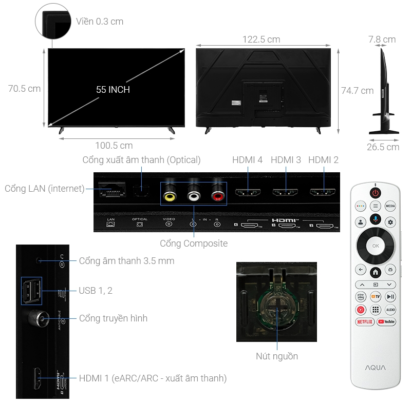 Google Tivi Aqua 4K 55 inch AQT55K85FUX