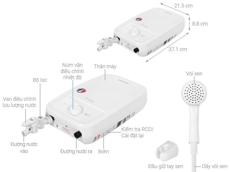 Máy nước nóng trực tiếp Atlantic Lite 4000 PU (Có Bơm)