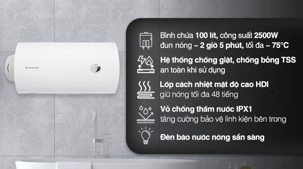 Máy nước nóng gián tiếp Ariston 100 lít PRO R 100 H 2.5 FE
