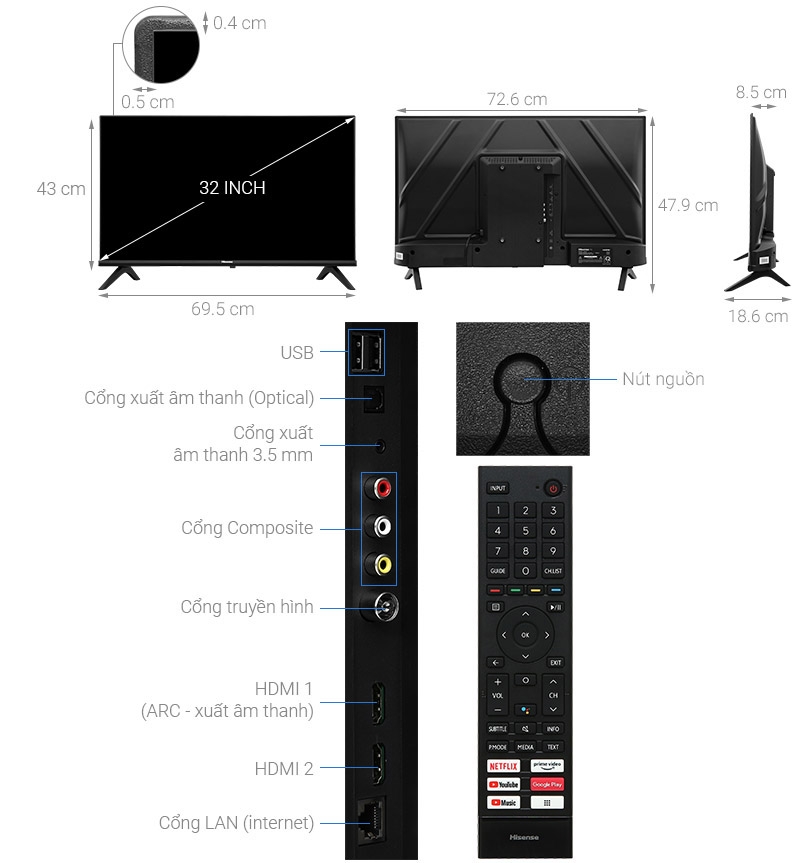 Android Tivi Hisense HD 32 inch 32A4N