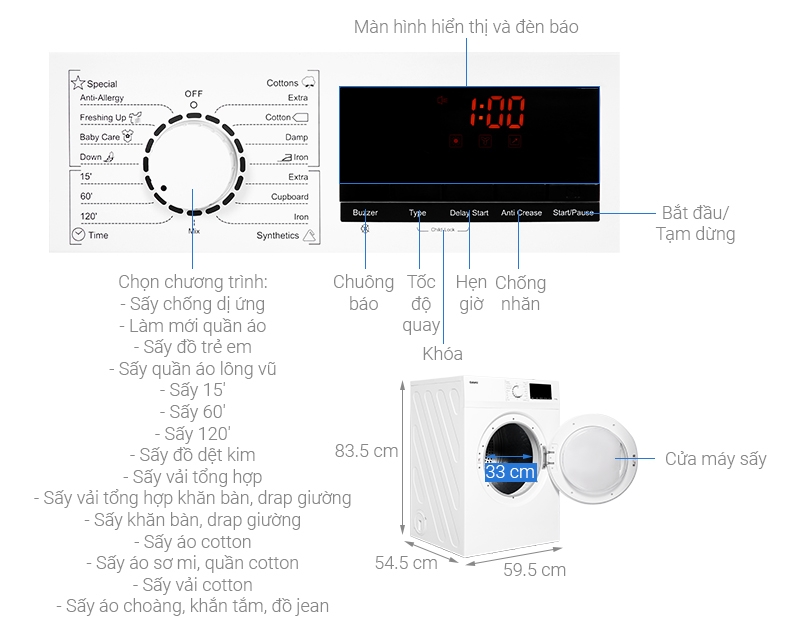 Máy sấy quần áo Galanz 7 kg DV-70T5C(W) (Sấy thông hơi)