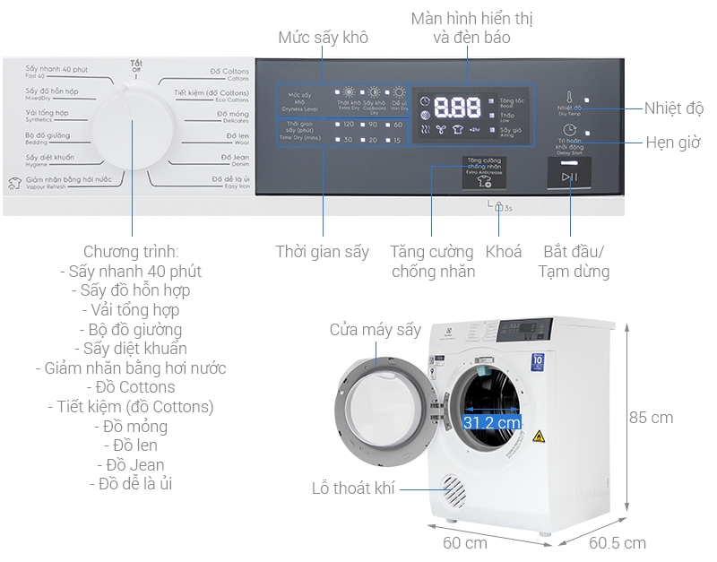 Máy sấy quần áo Electrolux UltimateCare 9Kg EDS904H3WC (Sấy thông hơi)