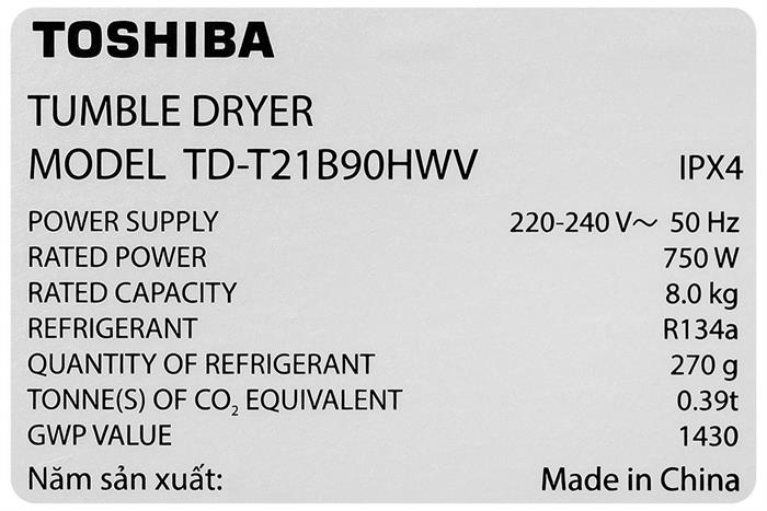 Máy sấy quần áo Toshiba 8 kg TD-T21B90HWV(MG) (Sấy bơm nhiệt)