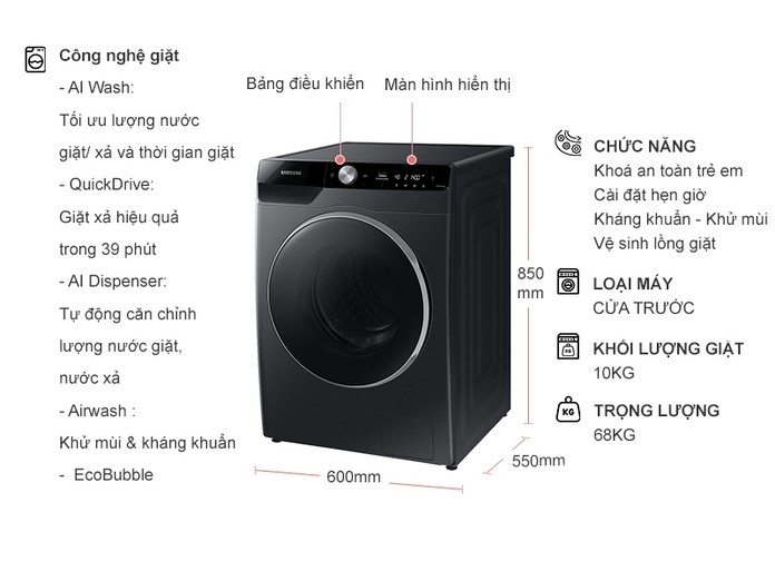 Máy giặt Samsung Inverter 10 kg WW10TP44DSB