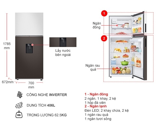 Tủ lạnh Samsung Inverter 406 lít RT42CB6784C3SV