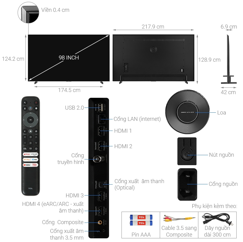 Google Tivi QD-Mini LED TCL 4K 98 inch 98C755