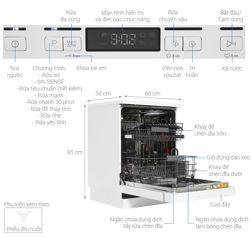 Máy rửa chén độc lập Whirlpool 13 bộ WFC 3C26P