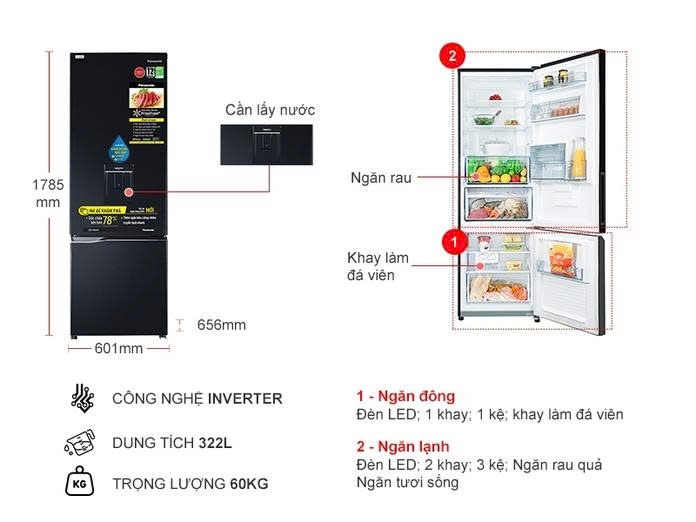 Tủ lạnh Panasonic Inverter 322 lít NR-BC360WKVN