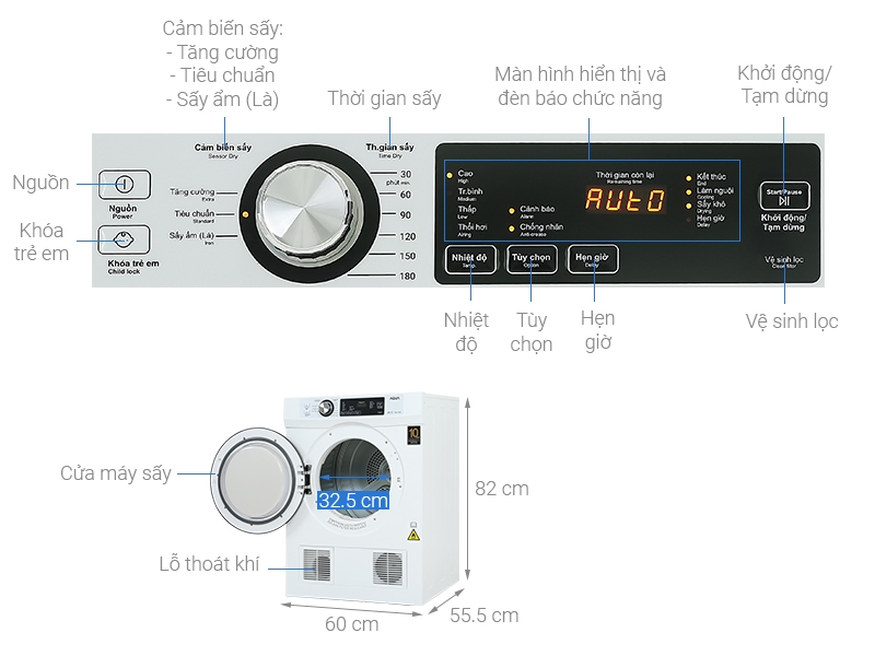 Máy sấy thông hơi Aqua 7 kg AQH-V700FW